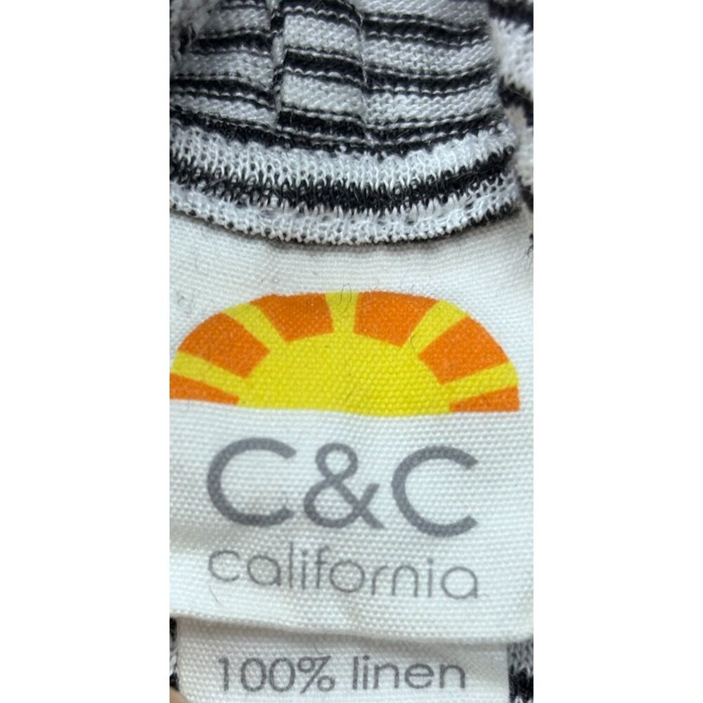 C&C California Black & White Striped Hooded Pullover Linen Top W/ Roll Tab Sleev - Picture 4 of 10